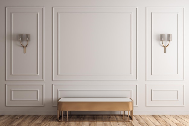 White interior with bench