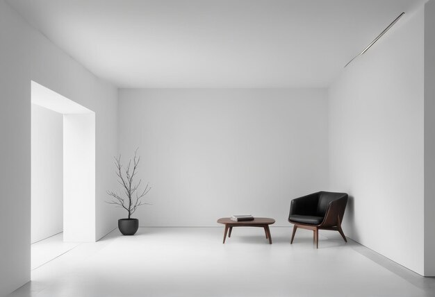 Photo white interior with brown armchair coffee and empty room 3d render 3d illustration white interior