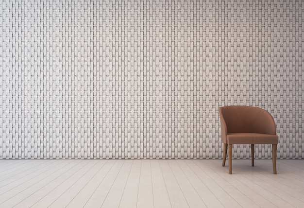 White interior with wall decoration pattern and armchair.