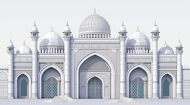 Photo white islamic gate in the form of a mosque with a round dome mosque building on white background