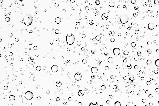 white isolated background water drops on the glass / wet window glass with splashes and drops of water and lime, texture autumn background