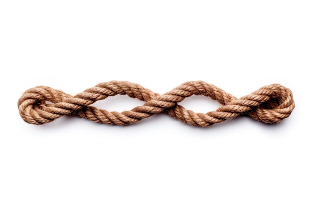 White isolated rope with a brown wavy knot