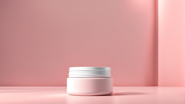 a white jar of cream on a pink surface