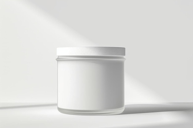 a white jar with a lid sitting on a table