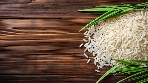 白いジャスミンの米を木製の背景で生成する人工知能