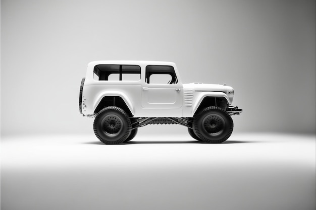 Photo white jeep sitting on top of a white floor generative ai