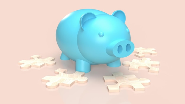 The white jigsaw and piggy bank for abstract or business concept 3d renderingxA