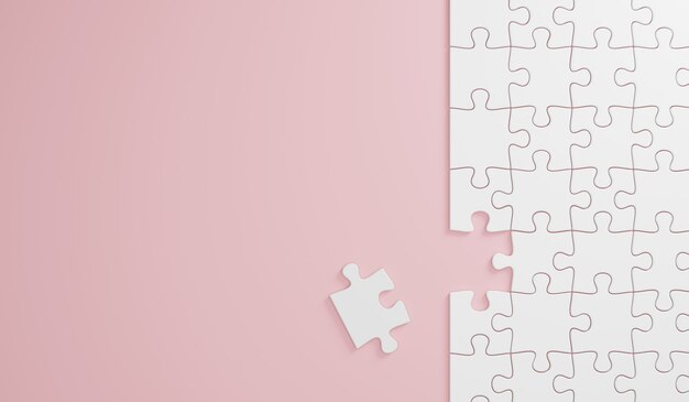 white jigsaw puzzle and a pile of uncombed puzzle elements against the background