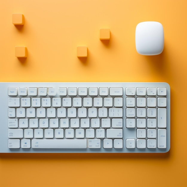 a white keyboard and mouse on an orange background