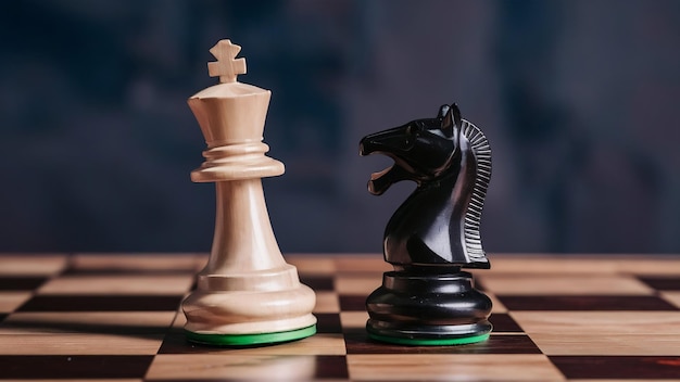 白い王のチェスのピースが黒い騎士のチェスの ピースに敗北する