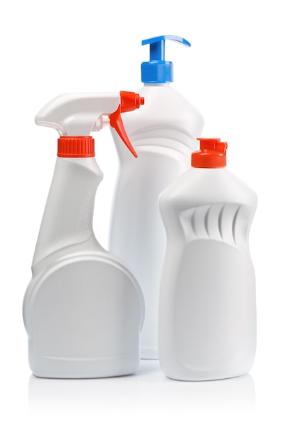 White kitchen cleaning bottles