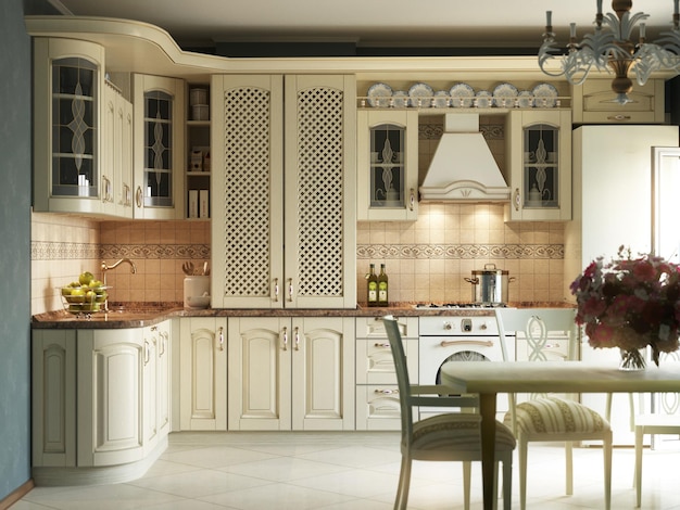 Фото Белая кухня в классическом стиле