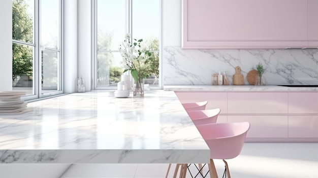 White kitchen interior with large windows