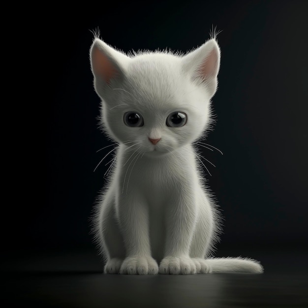 White kitten sitting on a table looking at the camera