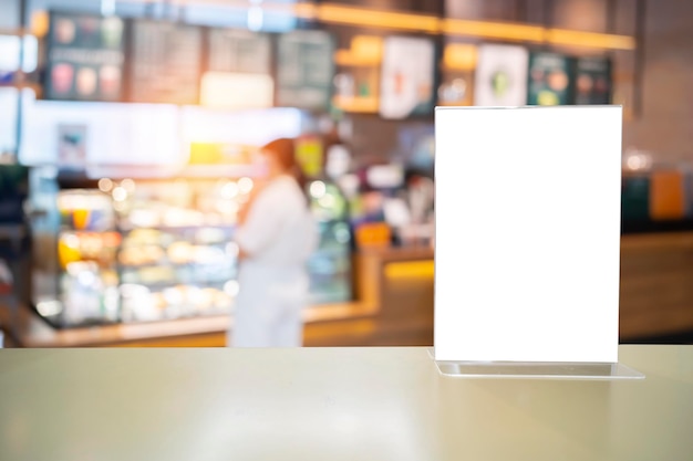 White label on the table stand for acrylic tent card used for menu bar and restaurant or put everything into it mockup