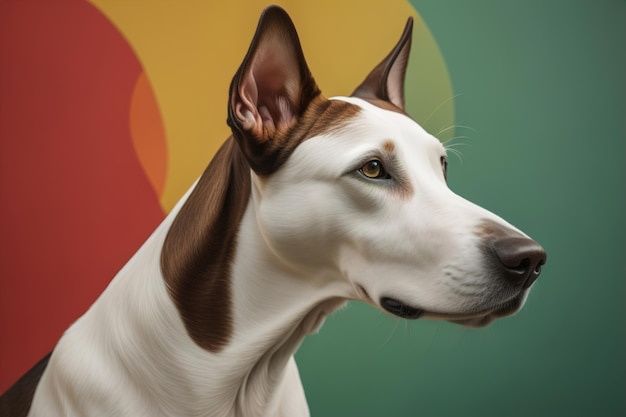 Портрет собаки-белого лабрадора на цветном фоне