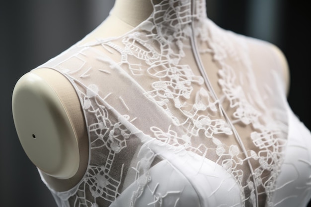 Photo a white lace dress displayed on a mannequin ideal for fashion blogs or clothing websites