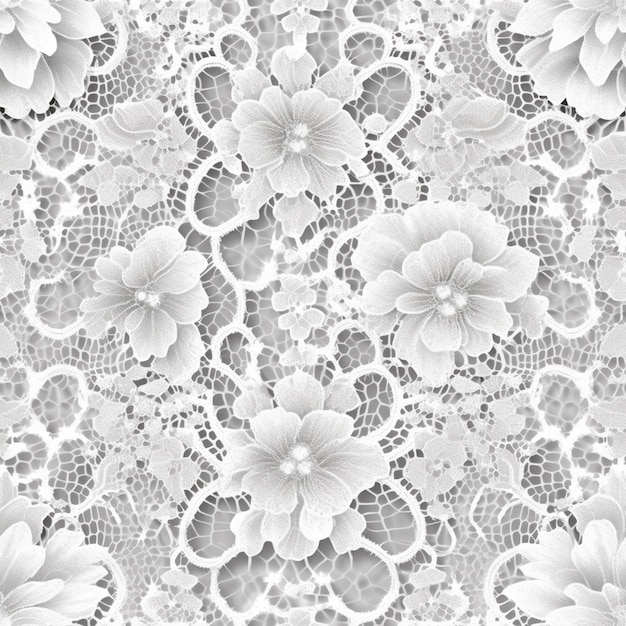 a white lace with flowers and leaves on it generative ai