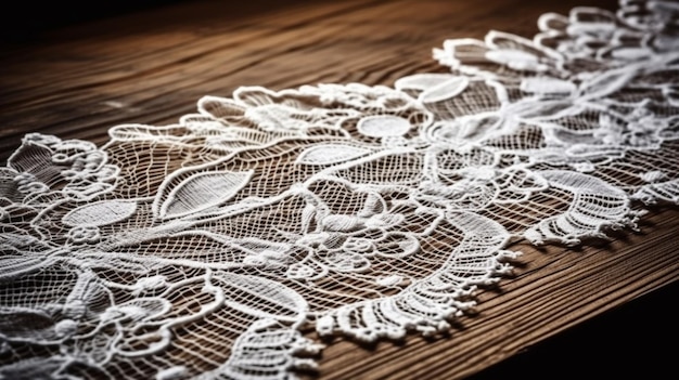 Photo white lace on wooden ground