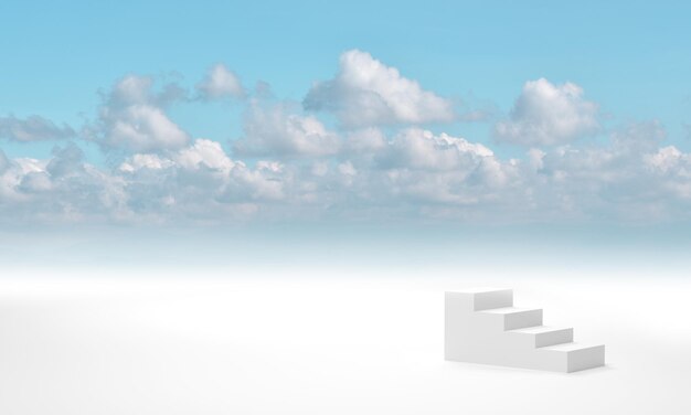 Photo white ladder above the blue sky cloud background 3d render