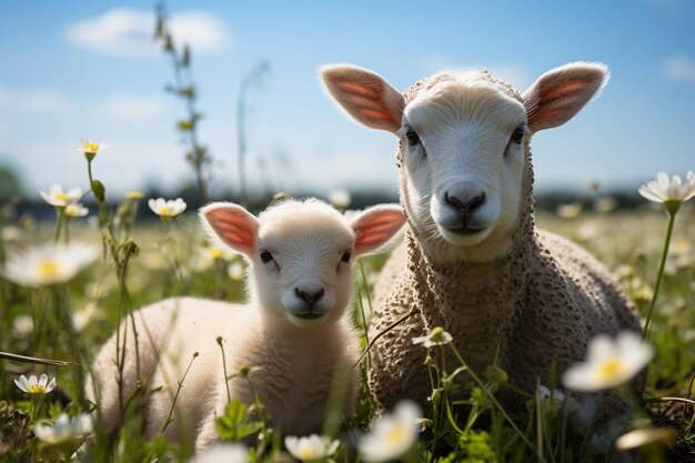 white lambs in a field