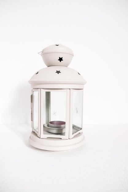 white lantern retro lamp white candle holder an isolated object on white background
