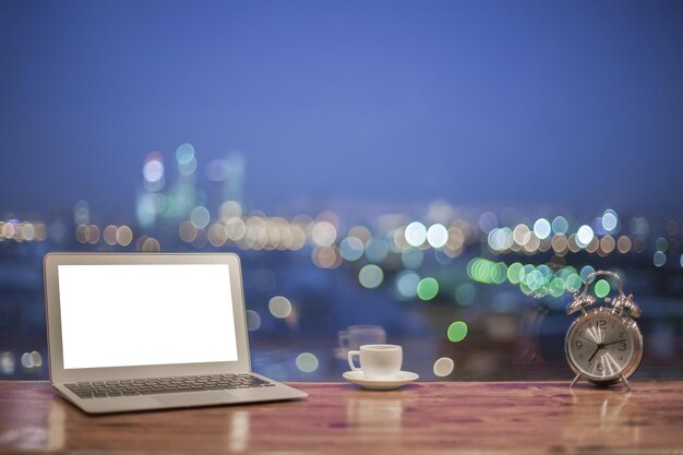 White laptop and coffee