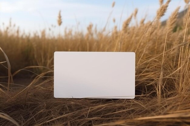 Photo a white laptop sitting on top of a dry grass covered field