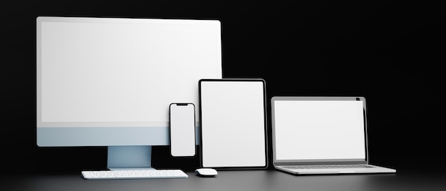 White laptop on table against black background