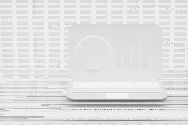 Photo white laptopgeometry of data 3d rendering