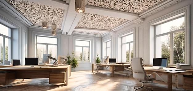 White large office space with large windows