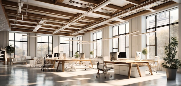 White large office space with large windows