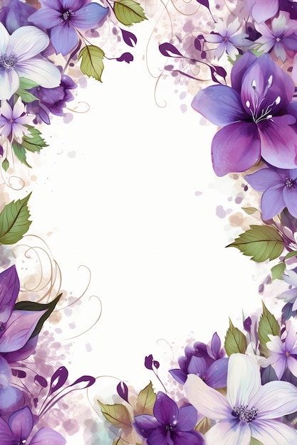 White and lavender floral border AI generative