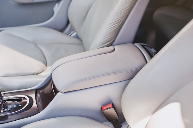 White leather armrest in the car