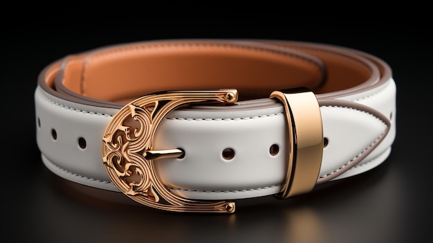 White leather belt with gold buckle