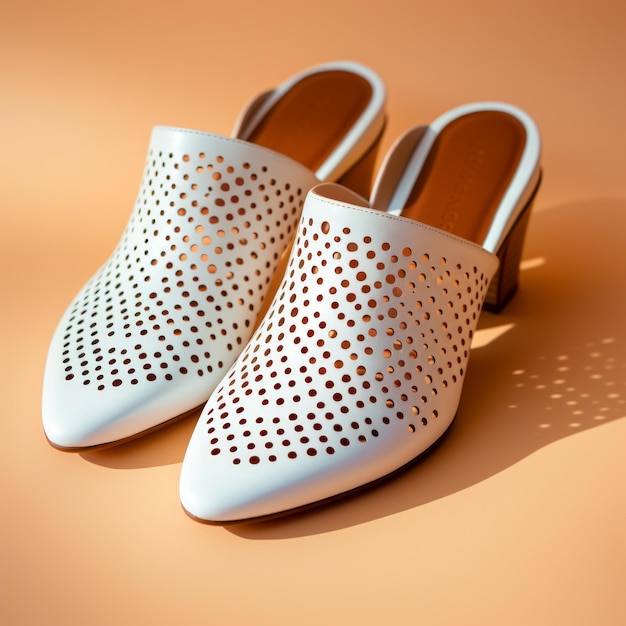 White leather mules with polka dot cutouts