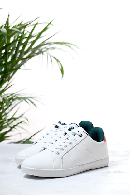white leather shoe Minimal conceptual idea sports shoes, leather footwear