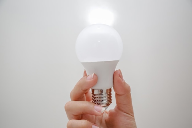 White LED bulb in the hand energysaving