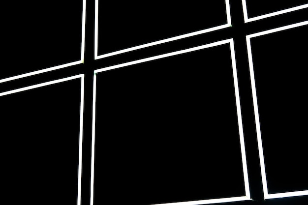 黒い壁に白い led ライト ストリップが正方形のパターンを形成します。