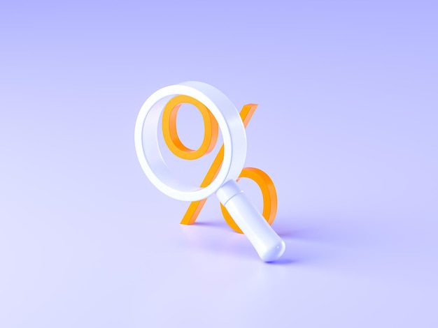 White lens with orange percent isolated on blue background 3d\
render illustration