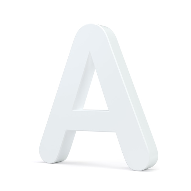 White letter A isolated on white background. 3d rendering.