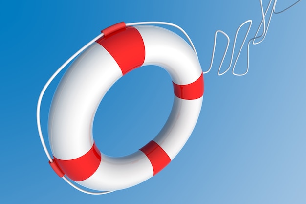 White life buoy chain on isolated blue background