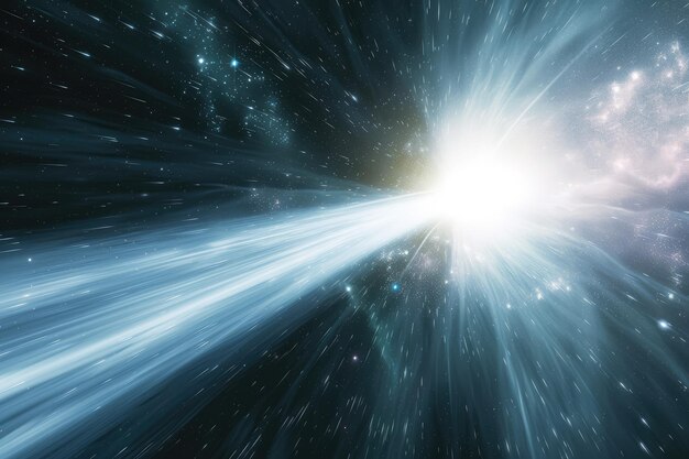A white light beam shoots out from a point in space