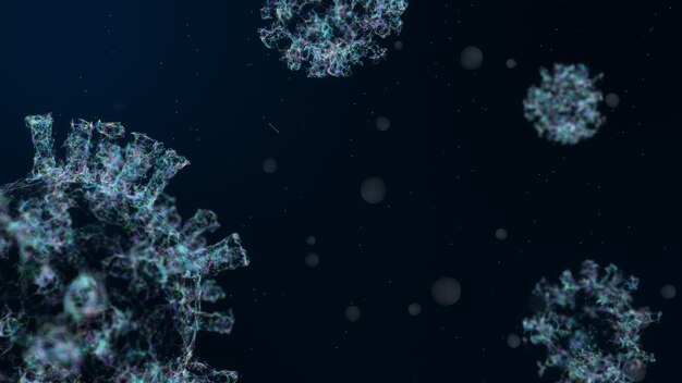 White light blue virus cells shape from line and point dust particle animation. Covid 19 technology concept.3d rendering.