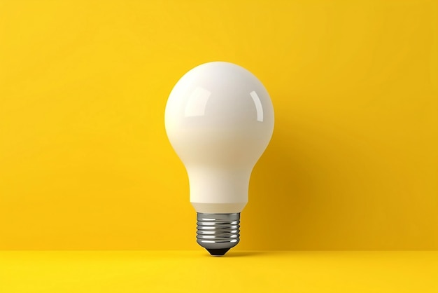 White light bulb on bright yellow background Minimalist concept symbol of idea electric lamp 3d illustration Image is AI generated