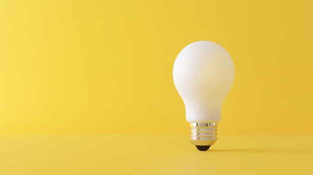 White light bulb on bright yellow background in pastel colors Minimalist concept bright idea concept isolated lamp
