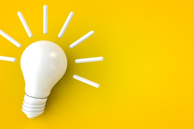 White lightbulb against a yellow background bright idea concept 3D rendering