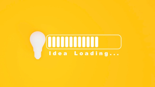 White lightbulb with download progress for idea loading for\
creative thinking idea to solve problem and solution concept by 3d\
render.