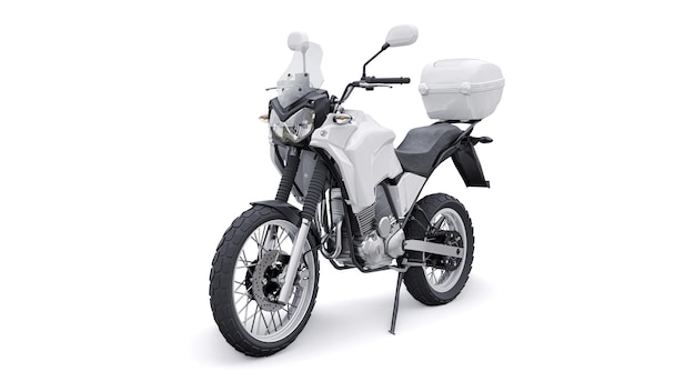 White lightweight touristic enduro motorcycle 3d illustration