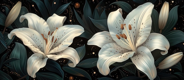 white lilies on a dark background